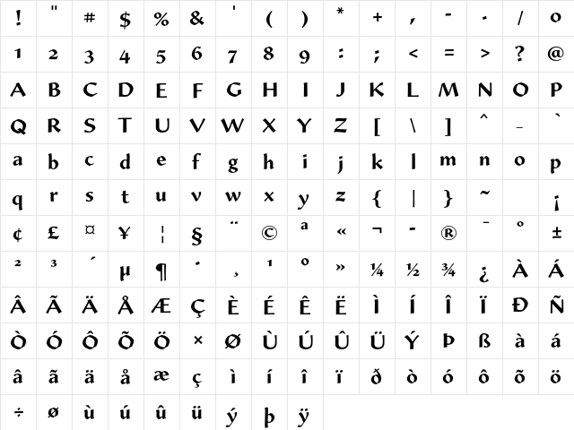 Amanda Std Bold  glyph index