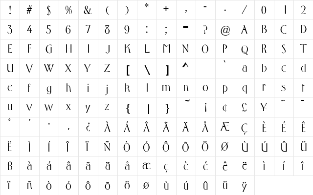 Florentine Regular  glyph index