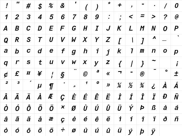 Arial Monospaced MT Std Bold Obl  glyph index