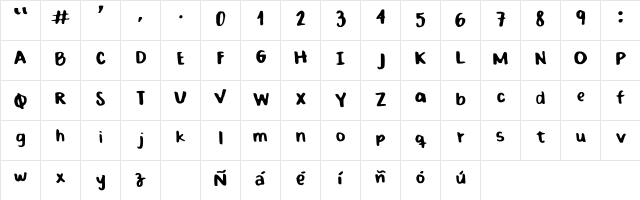 Bold Crayola Regular  glyph index