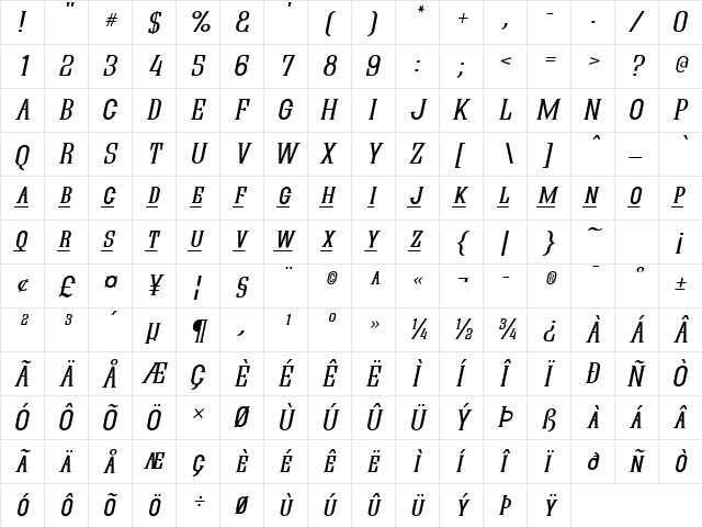 Quastic Kaps Line Italic  glyph index