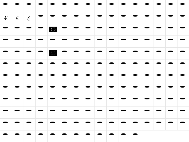 Fontesque-Euro Regular  glyph index