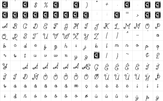 Antiqueline FreeVersion  glyph index