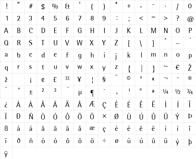 Agfa Rotis Semisans Regular  glyph index