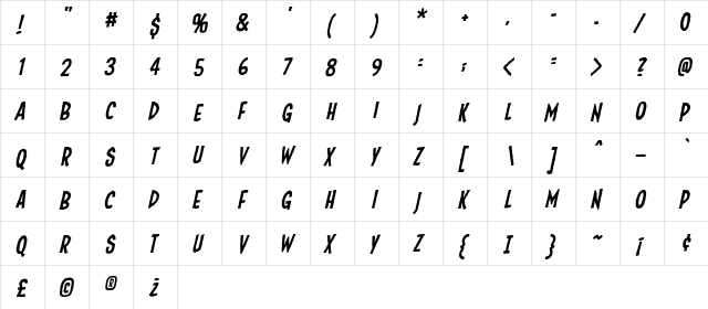 Fundead BB Italic  glyph index