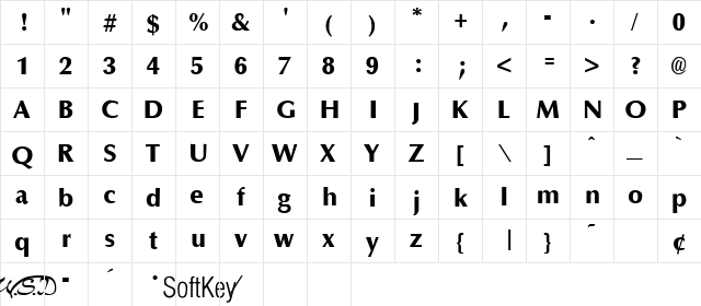 Optim ExtraBold Regular  glyph index