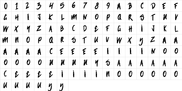 Underbridge Regular  glyph index