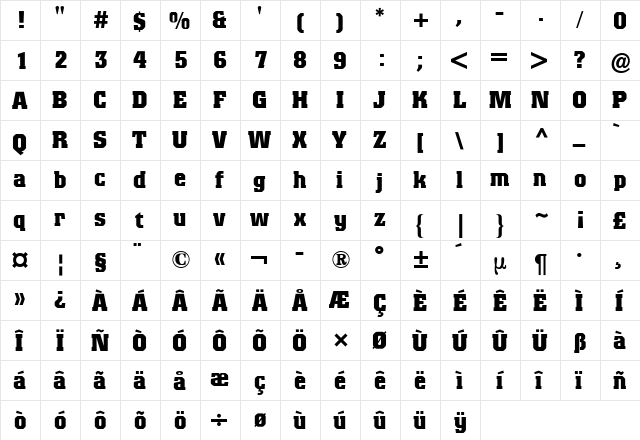 Colossalis BQ Bold  glyph index