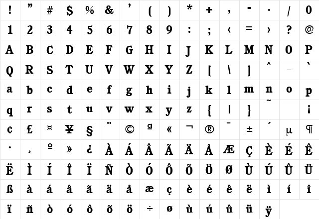 Calgary-Serial Bold  glyph index