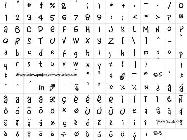 Rafa Bold  glyph index