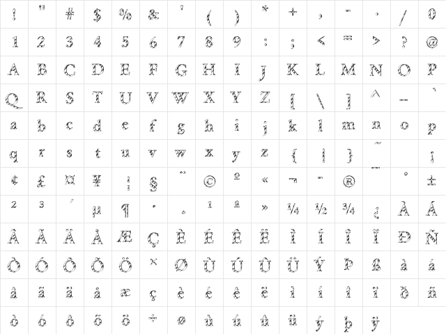 Garamond28 Becker Regular  glyph index