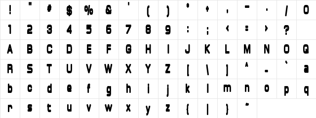 Metal Skin Regular  glyph index