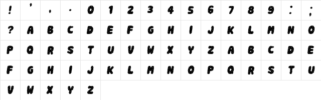 Spiky Book Italic  glyph index
