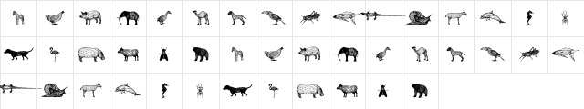 3D Animals Regular  glyph index