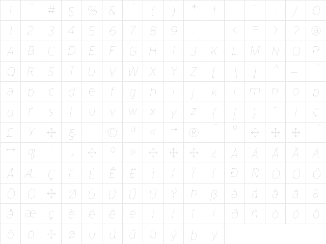 Interstate Hairline Italic  glyph index