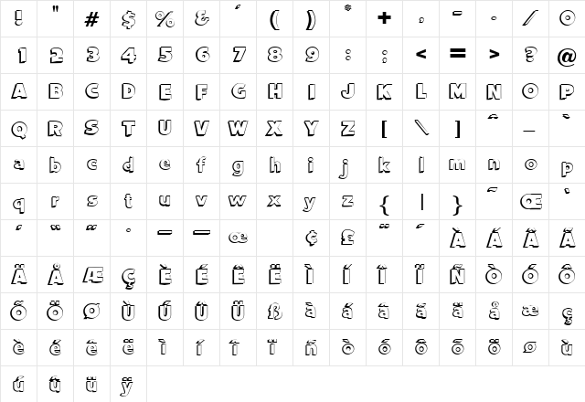 BurlingtonShadow Regular  glyph index