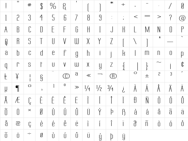 Labtop Wide Regular  glyph index