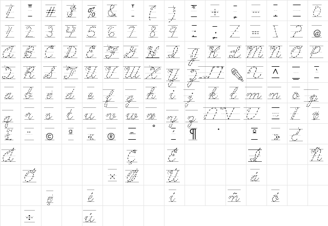 AbcCursiveArrowDotted Regular  glyph index