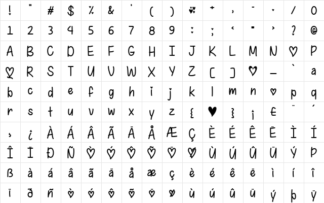 I Found My Valentine Regular  glyph index