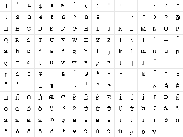 AtlantisTextRegular Regular  glyph index