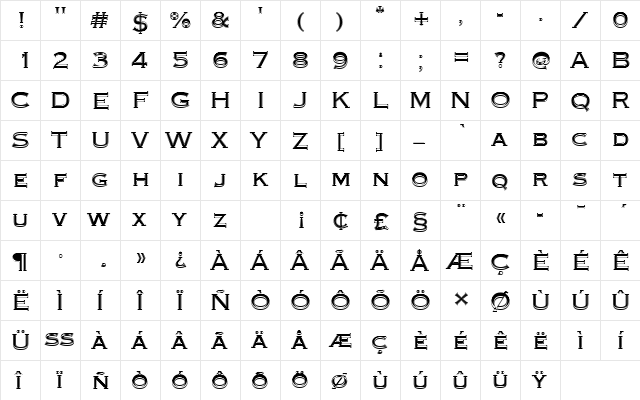 CopperplateTMedIn1 Regular  glyph index