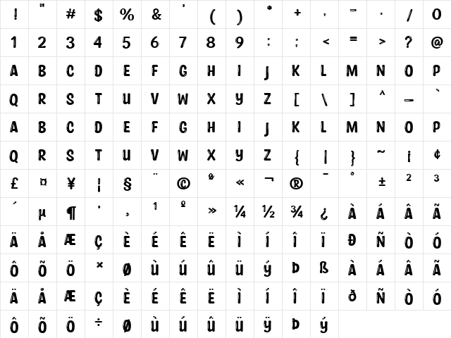 Stay and Shine Regular  glyph index