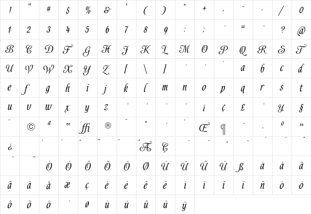 AlysBold Regular  glyph index