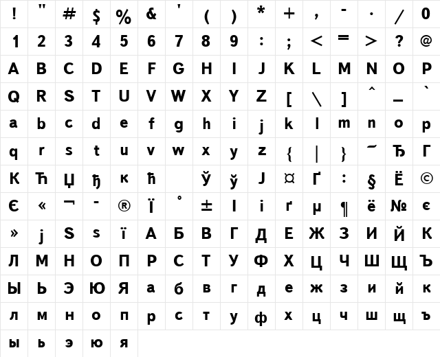 TextBookCTT Bold  glyph index