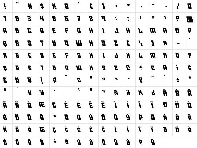 Star Guard Leftalic Italic  glyph index