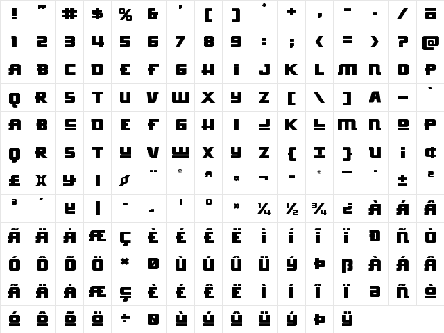 Hong Kong Hustle Expanded Expanded  glyph index