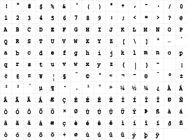 ChiselSpikedCondensed Normal  glyph index