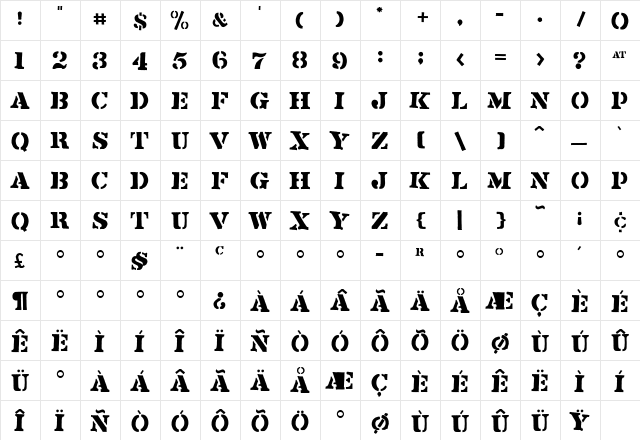 Flyerfonts Regular  glyph index
