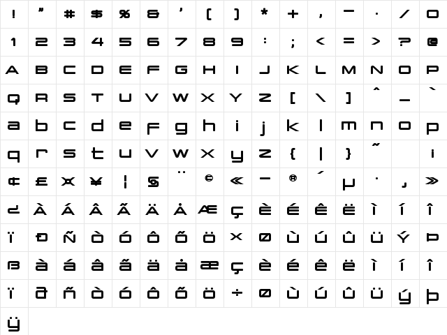 PCap Terminal Bold  glyph index