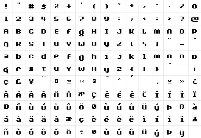 BylinearBold Regular  glyph index
