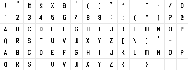 Monster Twenty Regular  glyph index