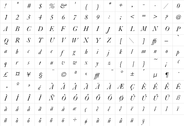 CaslonC437 ItalicH  glyph index