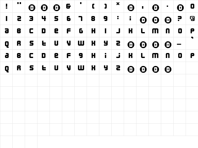 MiniMetro Regular  glyph index