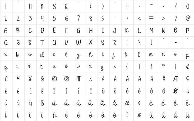 Yagami Light Regular  glyph index