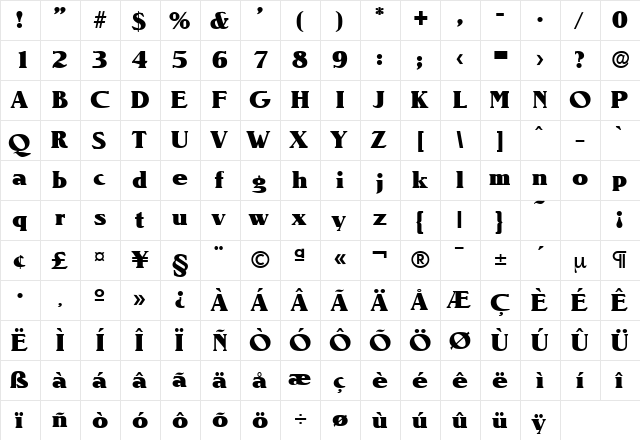 Nevada-Serial-Heavy Regular  glyph index