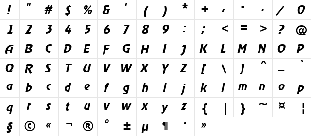 a_RewinderDemi Italic  glyph index