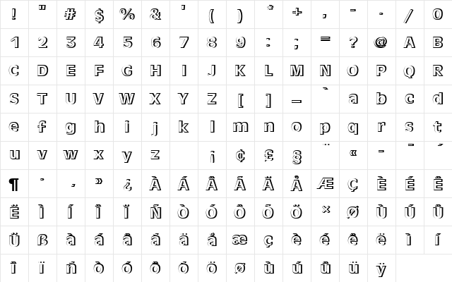 AntiqueOliTMedRe1 Regular  glyph index