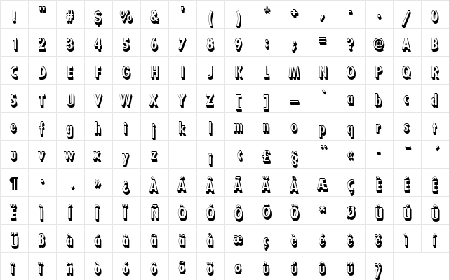 FuturaTBolConSh1 Regular  glyph index