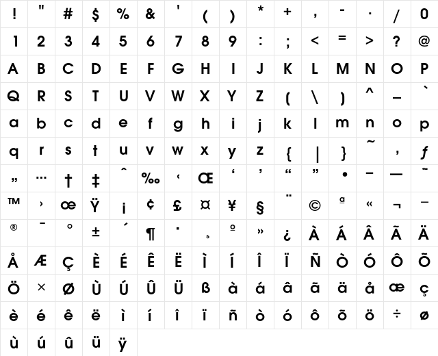 AvantGardeITC Demi  glyph index