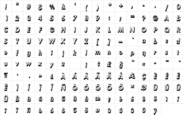 FuturaTDemOblSh1 Regular  glyph index