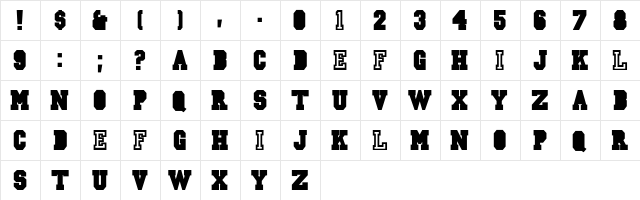 Jersey Regular  glyph index