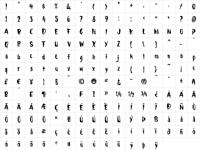 Droeming Regular  glyph index