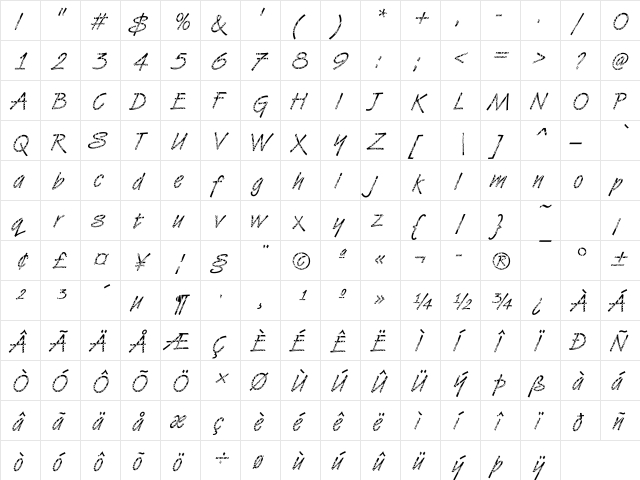 VanDijk35 Becker Regular  glyph index