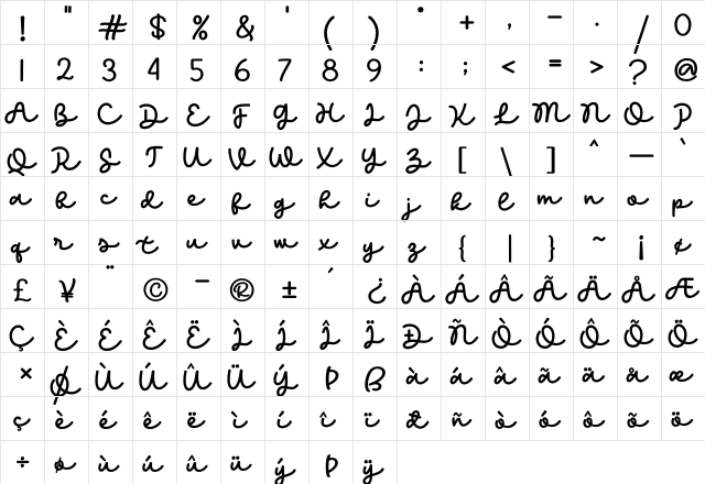 Kind Heart Regular  glyph index