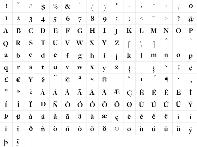 FreightDispBold Regular  glyph index