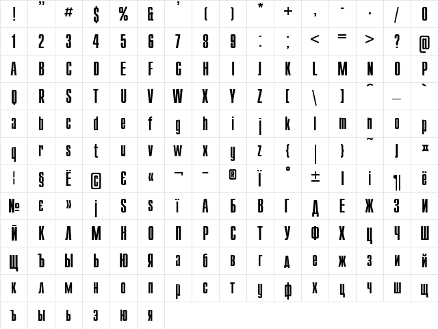 Anons Regular  glyph index